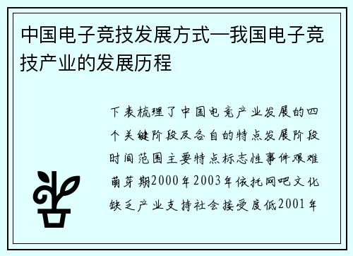 中国电子竞技发展方式—我国电子竞技产业的发展历程